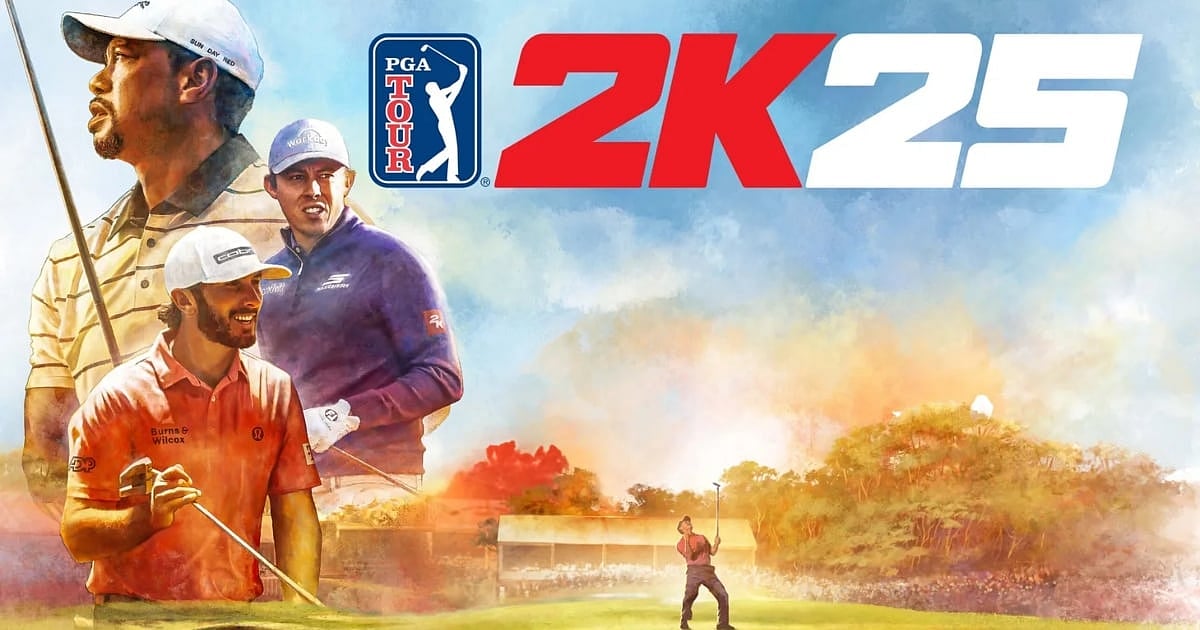 PGA Tour 2K25 key art showing golfers on a course with the PGA Tour 2K25 logo