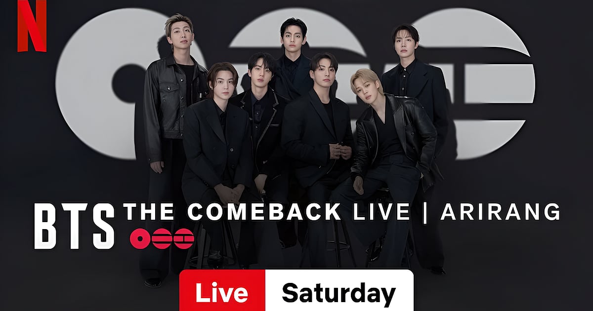 BTS Netflix Live Promotional Poster. BTS: RM, Jin, Suga, J-Hope, Jimin, V, Jungkook.