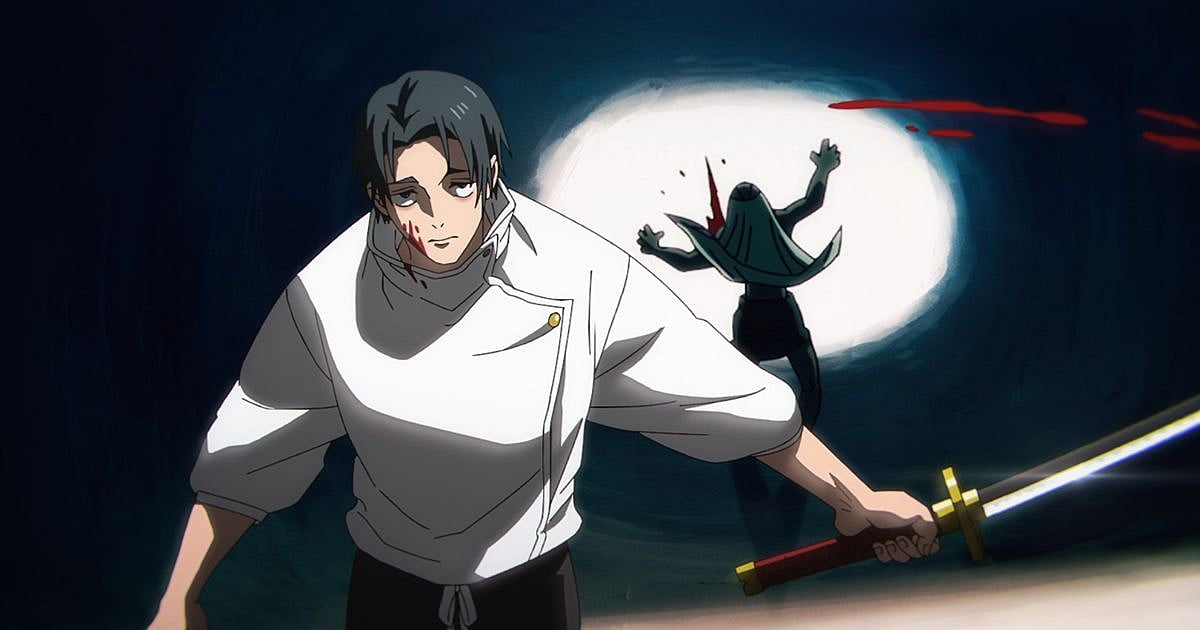 Yuta Okkotsu holding his katana after cutting down Dhruv Lakdawalla in the Sendai Colony in Jujutsu Kaisen Season 3 Episode 11