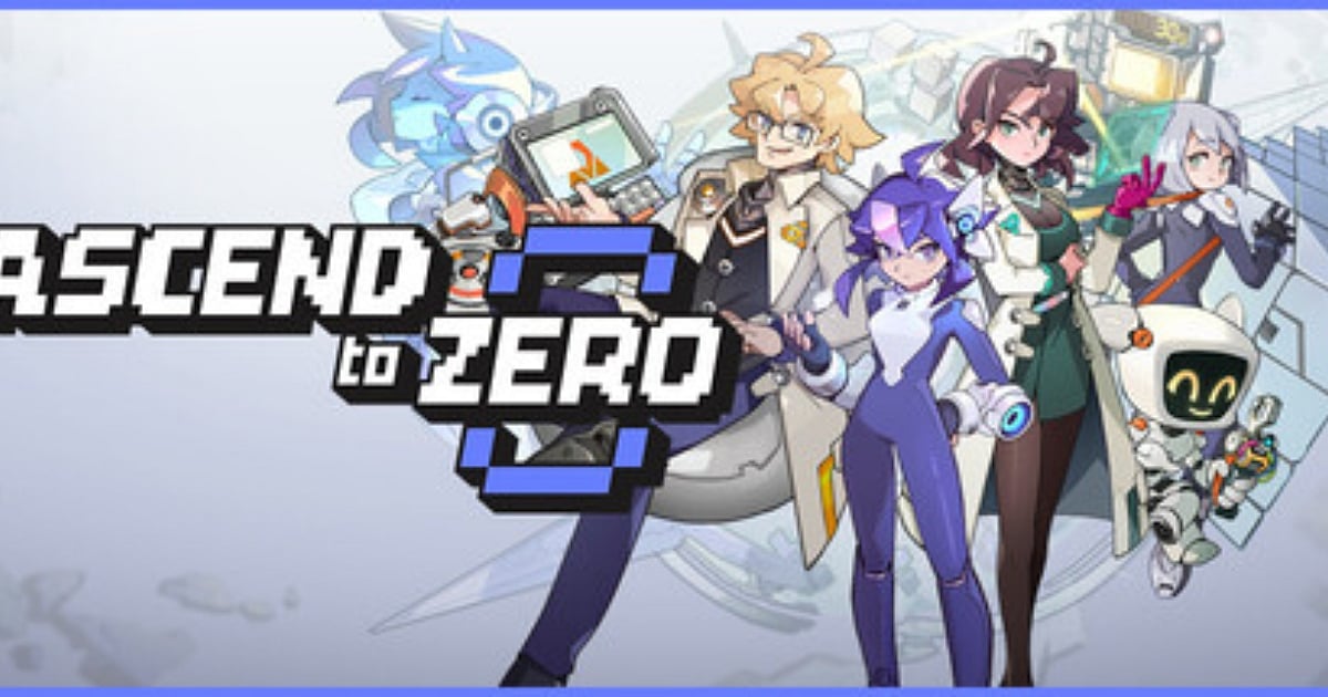 Cyberpunk-inspired pixel art for Ascend to Zero showing heroes standing in a group with futuristic tools, while time-distortion effects ripple around them.