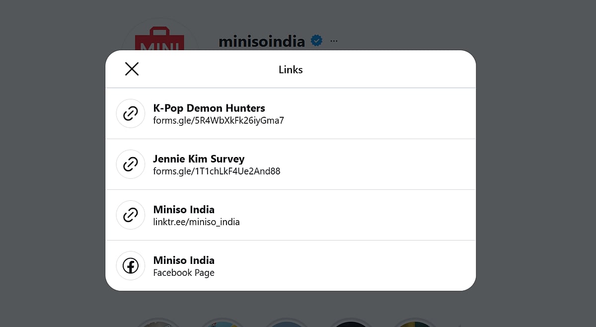 SCREEN CAPTURE from MINISO India's Instagram Page