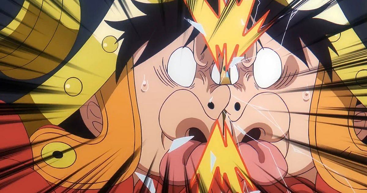 Luffy crashes face-first into his own mirror reflection inside Bigstein Castle in One Piece Episode 1158