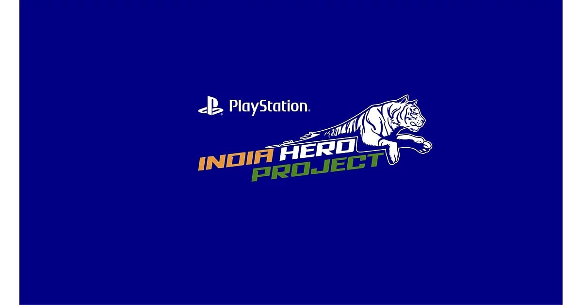 PlayStation India Hero Project logo featuring a pouncing tiger graphic and bold "India Hero Project" text on a solid blue background.