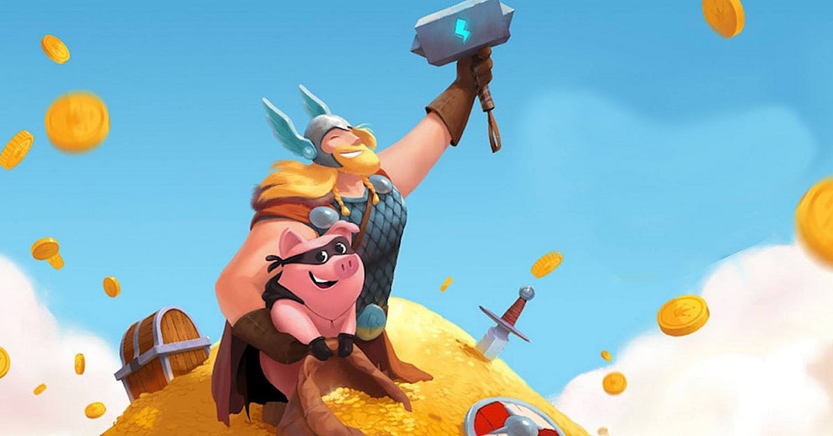 A promotional image for Coin Master featuring its pig mascot
