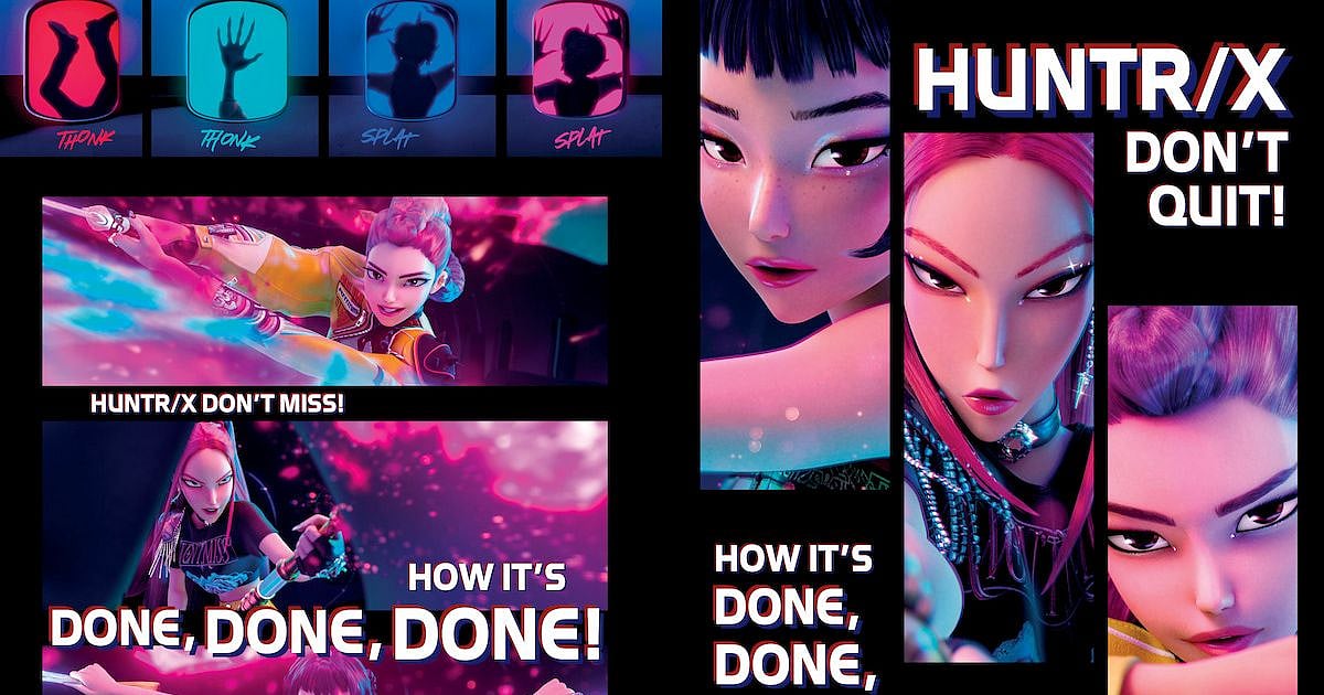KPop Demon Hunters Comic Box Set  preview featuring HUNTR/X members and their slogan