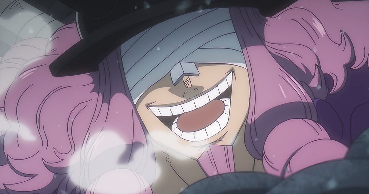 Loki, blindfolded and grinning, holds court in the Realm of the Dead in One Piece Episode 1161.