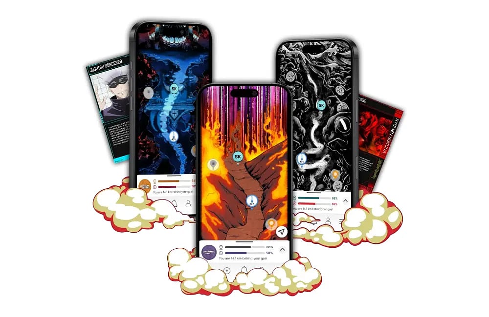 Three of the Jujutsu Kaisen Fitness Challenge Maps Visual