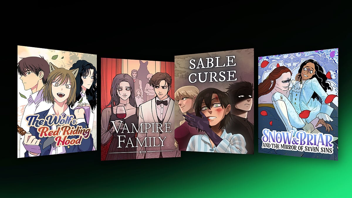 Vampire Family by unfins, The Wolf & Red Riding Hood by XUANN, Snow and Briar (And The Mirror of Seven Sins) by M. Nires, Sable Curse by Little Melon covers by WEBTOON