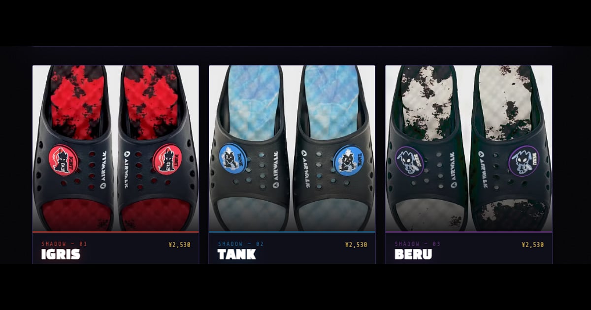 Visual of Solo Leveling Airwalk collection with Igris, Tank, and Beru Airwalk Sandals 