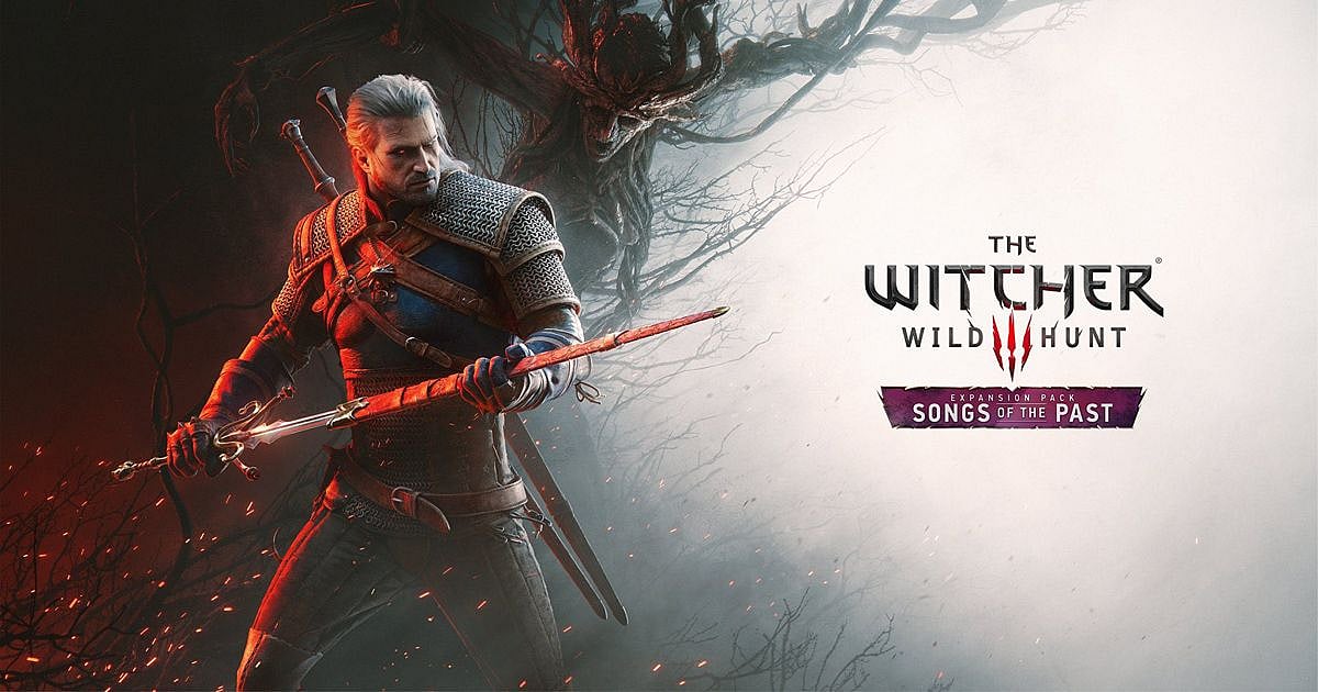 The Witcher 3: Wild Hunt Songs of the Past expansion key art showing Geralt holding a sword