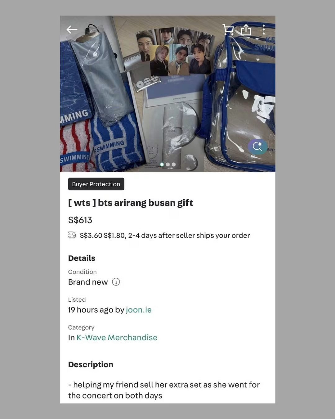 BTS BUSAN GIFT RESALE LISTING PRICE AT CAROUSELL (IMAGE COURTSEY: CNA LIFESTYLE)
