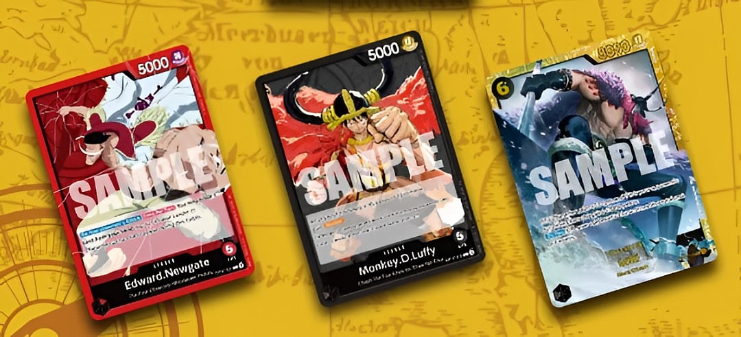 Early card images featuring Luffy, Edward, and Loki, from BOOSTER PACK -THE WRLD'S STRONGEST WARRIOIRS