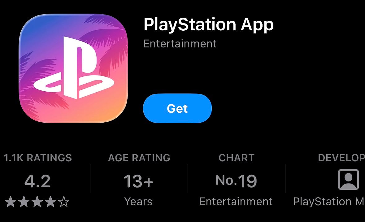 PlayStation App icon updated with GTA VI-inspired purple and pink branding on the Apple App Store.