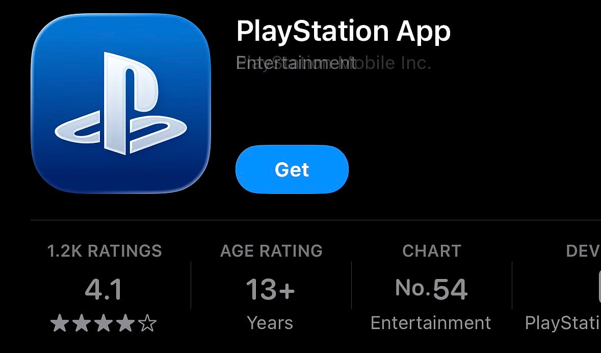 PlayStation App listing showing the standard blue PlayStation logo after the GTA VI-themed app icon was removed.