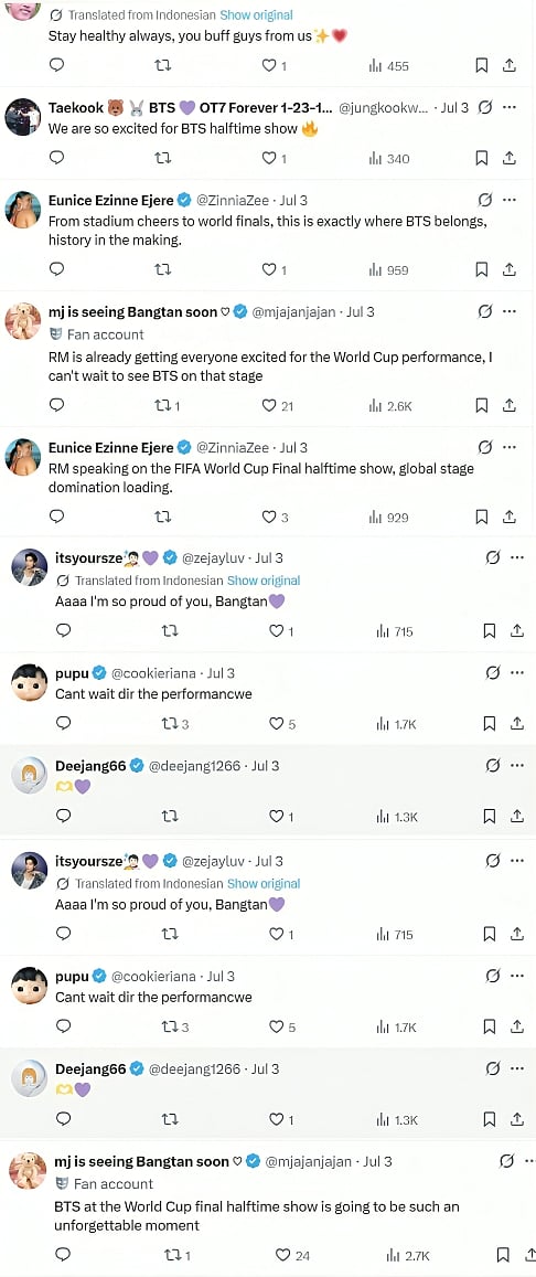Fan reactions from X