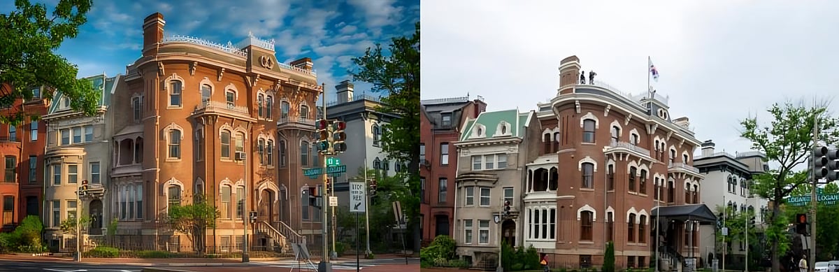 The Old Korean Legation in Washington, D.C., before restoration (left) and its exterior following the completion of restoration work (right).
(Image Credit: Riot Games, The Korea Herald).