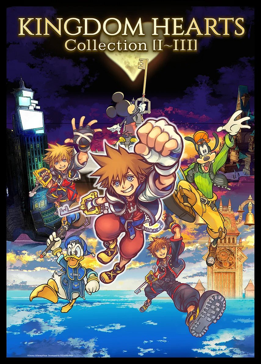 Kingdom Hearts Collection 1-3 artwork with characters like Goofy, Micky Mouse, Donald Duck and more
