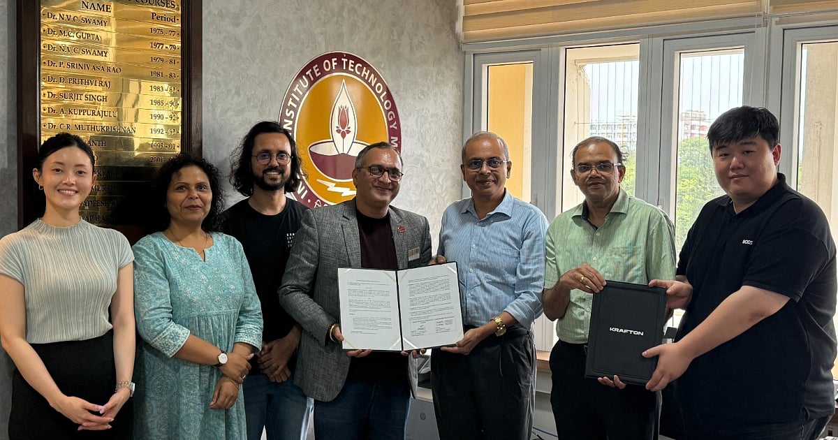KRAFTON India and IIT Madras representatives pose with a signed agreement during the KIGI Academy partnership announcement.