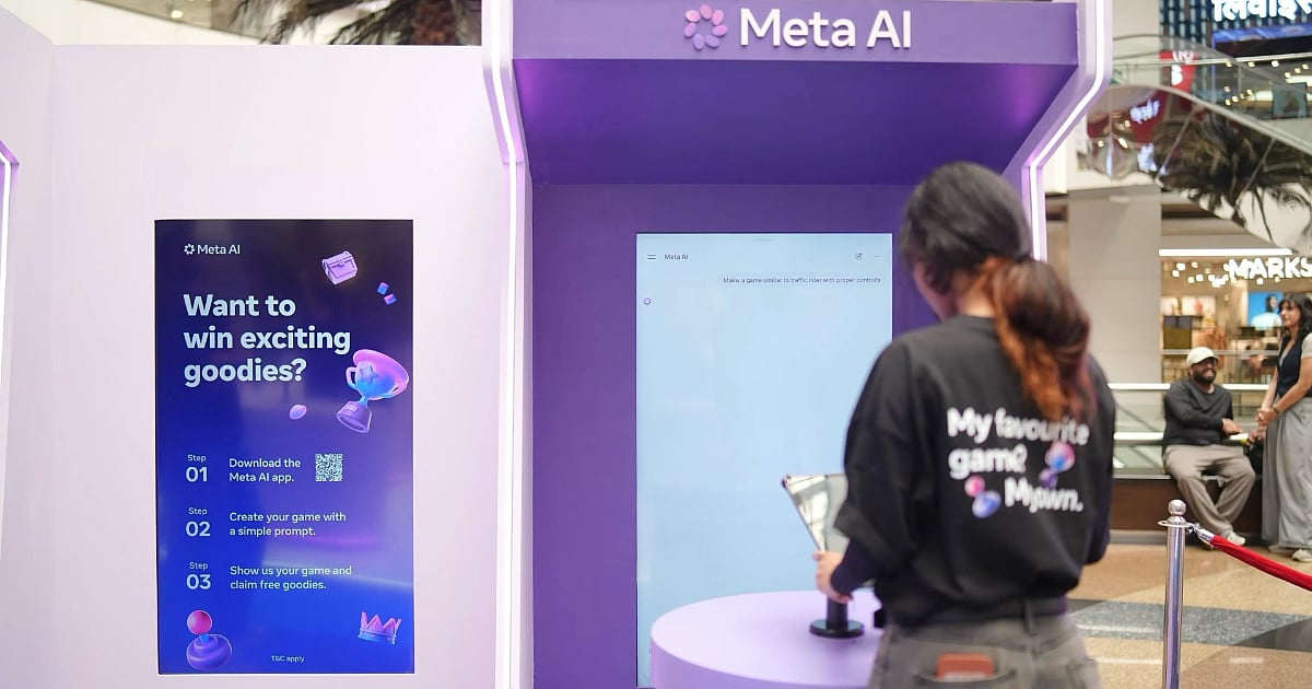 A visitor using Meta AI at the gaming arcade to create a game with a simple prompt.