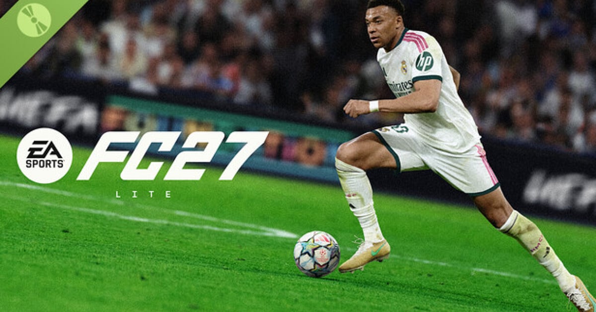 EAFC 27 Lite cover featuring Kylian Mbappé playing for Real Madrid during a match.