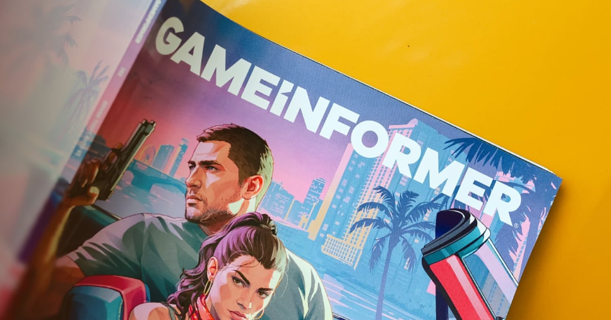 Game Informer magazine featuring GTA VI characters Jason and Lucia on the cover.