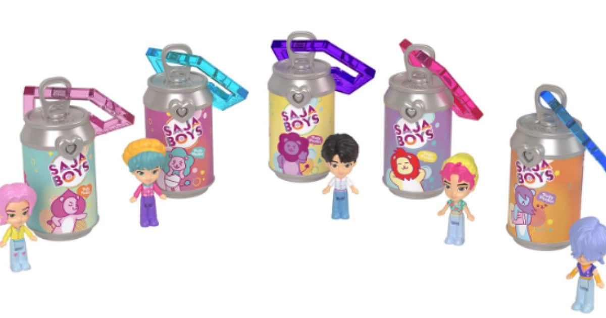 Mattel’s Polly Pocket x KPop Demon Hunters Saja Boys 5-Pack featuring five micro dolls and soda can-themed capsules.