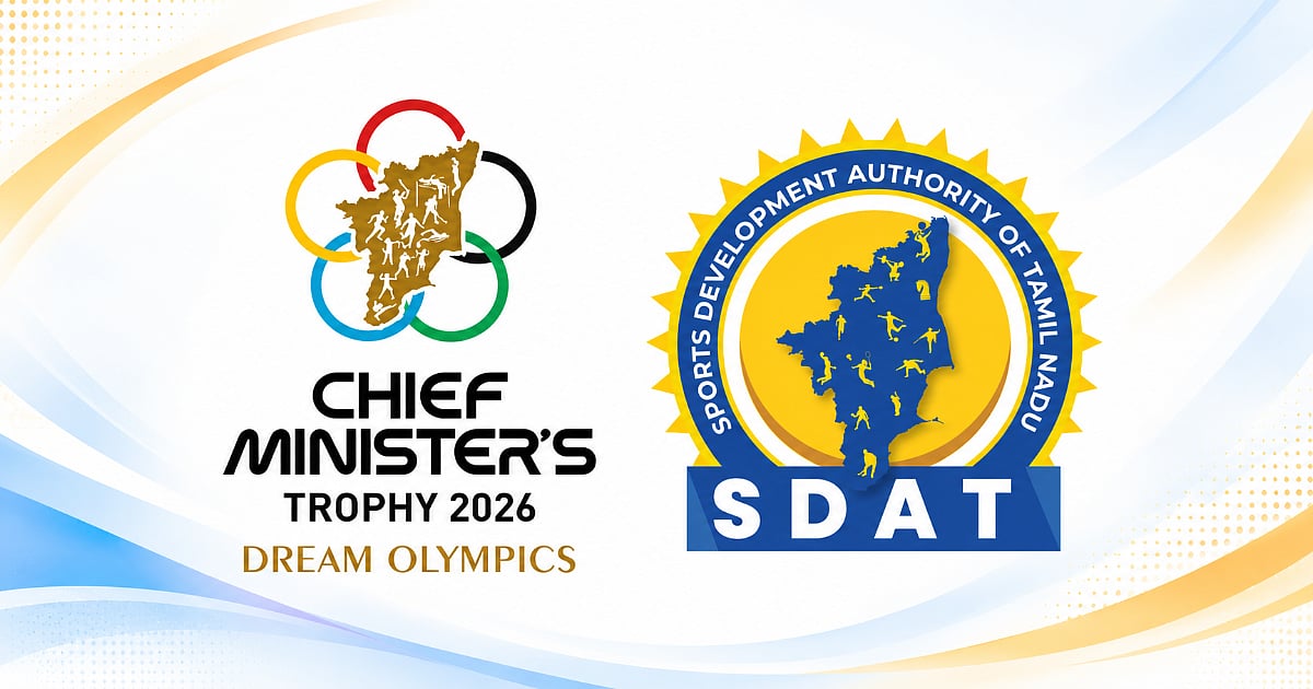 Chief Minister’s Trophy 2026 Dream Olympics logo alongside the Sports Development Authority of Tamil Nadu (SDAT) emblem on a white background.