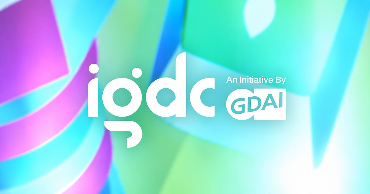 IGDC logo with GDAI branding over a vibrant pastel background featuring cyan, mint green, blue, and purple abstract shapes.