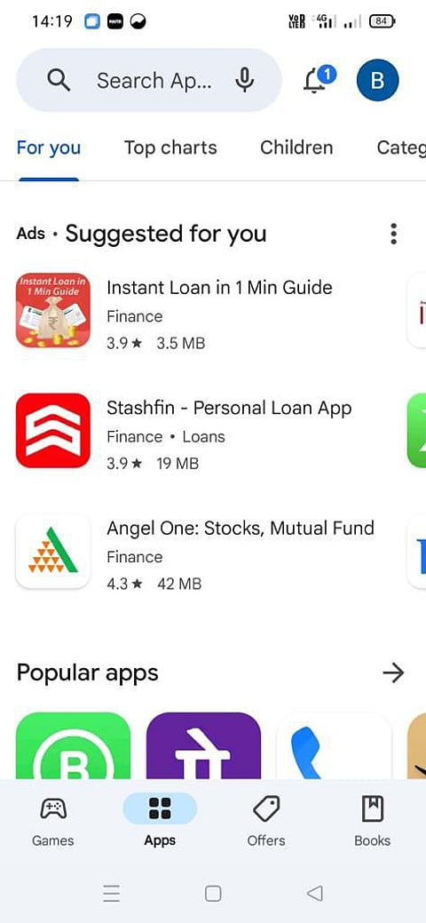 Fraudulent 'loan guide' app suggested to users on Play Store's home page.