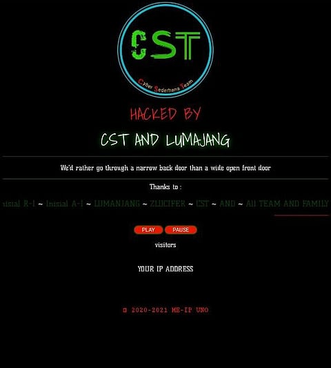 A website with an Indian top-level domain (TLD) name, defaced by Indonesia-based hacker groups