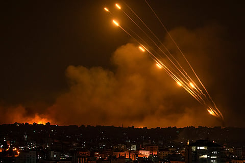 Israeli missiles being fired in Gaza City