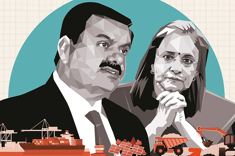 Gautam Adani and Madhabi Puri Buch - Illustration: Saahil Bhatia