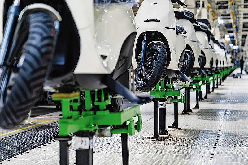 At an Ola Electric scooter factory