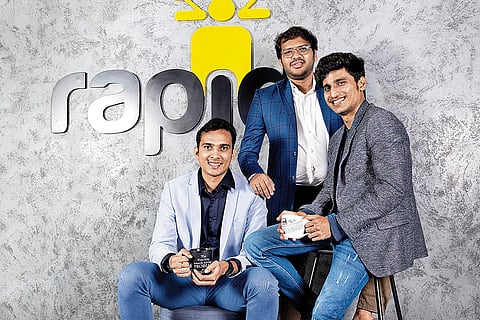 (L–R): Rapido co-founders Sanka, Rishikesh SR and Pavan Guntupalli at their Bengaluru office