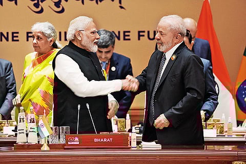 Prime Minister Narendra Modi with Brazil’s Luiz Inacio Lula