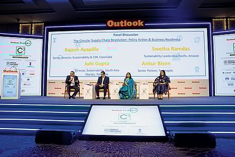 (From left) Ankur Bisen, senior partner, Technopak; Rajesh Ayapilla, senior director, sustainability and CSR, Coca-Cola India; Juhi Gupta, sustainability director, South Asia, Tetra Pak; Swetha Ramdas, sustainability leader, Asia Pacific, Amazon