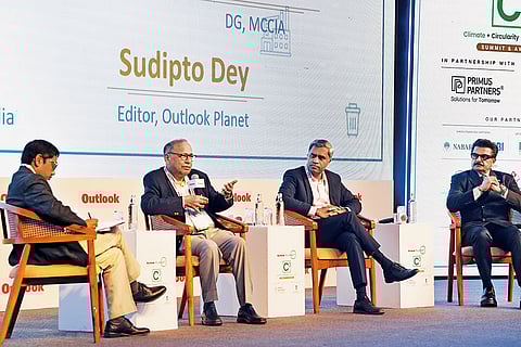 (From left) Sudipto Dey, editor, Outlook Planet; Ajay Shankar, distinguised fellow, Teri; Prashant Girbane, DG, Mahratta Chamber of Commerce, Industries and Agriculture; Rajiv Chawla, founder, IamMSMEofIndia
