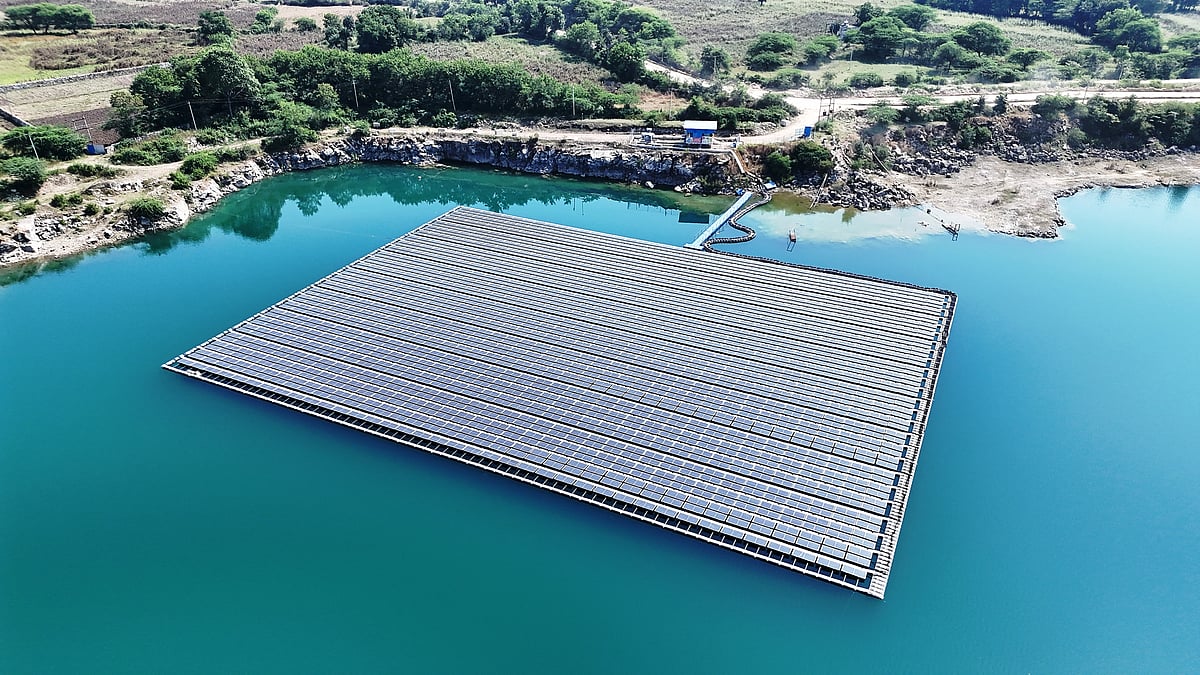 Oriana power installed 1MW floating solar power plant in the fresh water lake of Mines at Udaipur Cement Works area