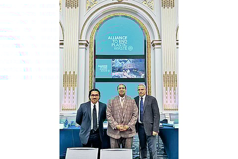 Anantshree Chaturvedi, Vice Chairman, Flex Films International; Apoorvshree Chaturvedi, Director – Global Operations, UFlex Group, and Jeevaraj Pillai, Director - Sustainability, UFlex Limited, at the Alliance to End Plastic Waste (AEPW) Board Meeting in New York