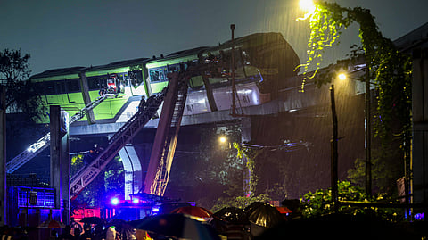 Two overcrowded Monorail trains on elevated tracks got stuck between stations in Mumbai