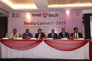 NALCO CMD and Board of Directors addressing a press conference