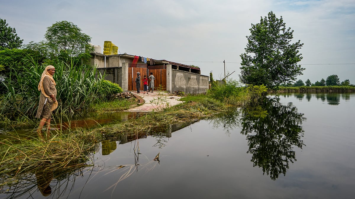 Photo by PTI : Flooded farmlands and submerged homes in Punjab as monsoon rains intensify