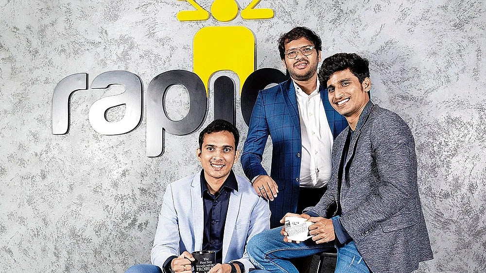 (L–R): Rapido co-founders Sanka, Rishikesh SR and Pavan Guntupalli at their Bengaluru office - null
