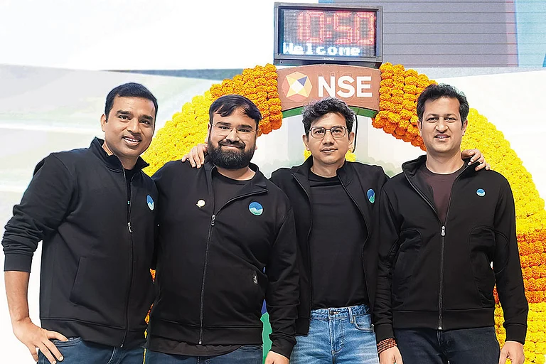 (L-R) Neeraj Singh, Ishan Bansal, Lalit Keshre and Harsh Jain, Groww founders - | Photo: Dinesh Parab