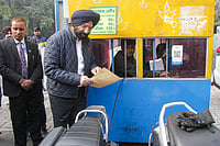 Photo by PTI : Manjinder Singh Sirsa Environment Minister inspecting pollution checking centre