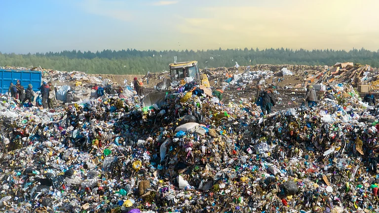 Landfill site emitting methane gas - null