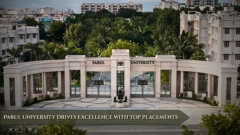 Parul University entrance gate with campus view - null