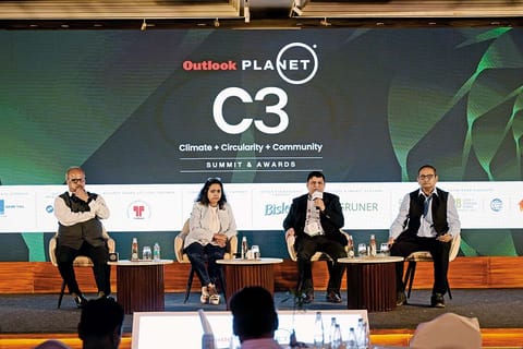 (L-R) Bharat B Mehta, Chandrima Chatterjee, Naresh Tyagi and Surojit Bose shared their views on Making Circularity Work In The Textile Sector–Digital Passport To Plastic Circularity