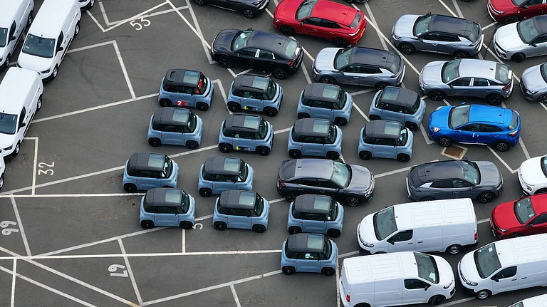Electric vehicles displayed at an international auto and mobility technology exhibition - null
