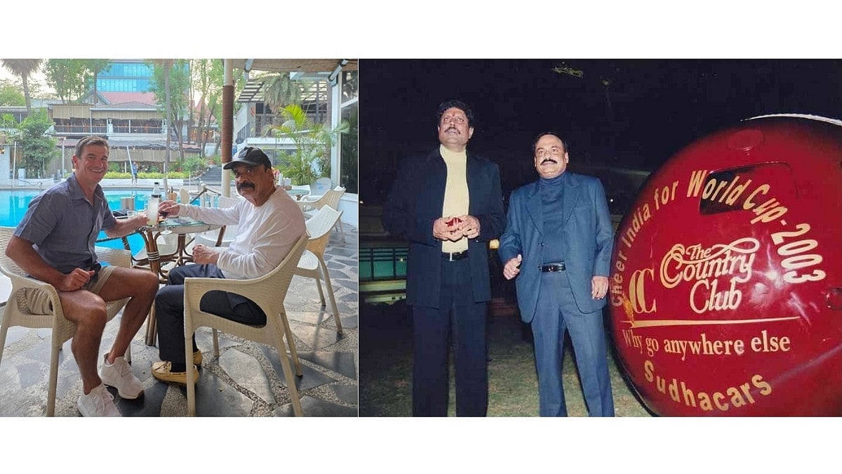Country Club Chairman Rajeev Reddy with Australian cricket legend Simon Helmot and 1983 World Cup-winning captain Kapil Dev - null